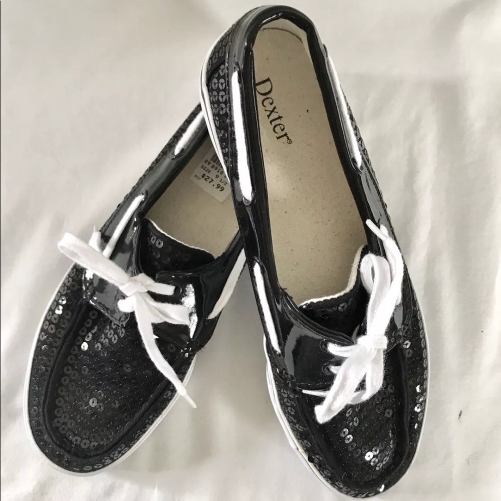 Dexter Women’s Deck Shoes Black Sequined Lace Ups